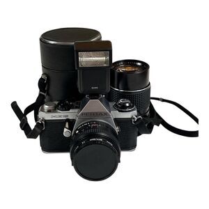Pentax MX Black 35mm SLR Film Camera W/ 2.8 Telephoto Lens Pentax K Mount & Case